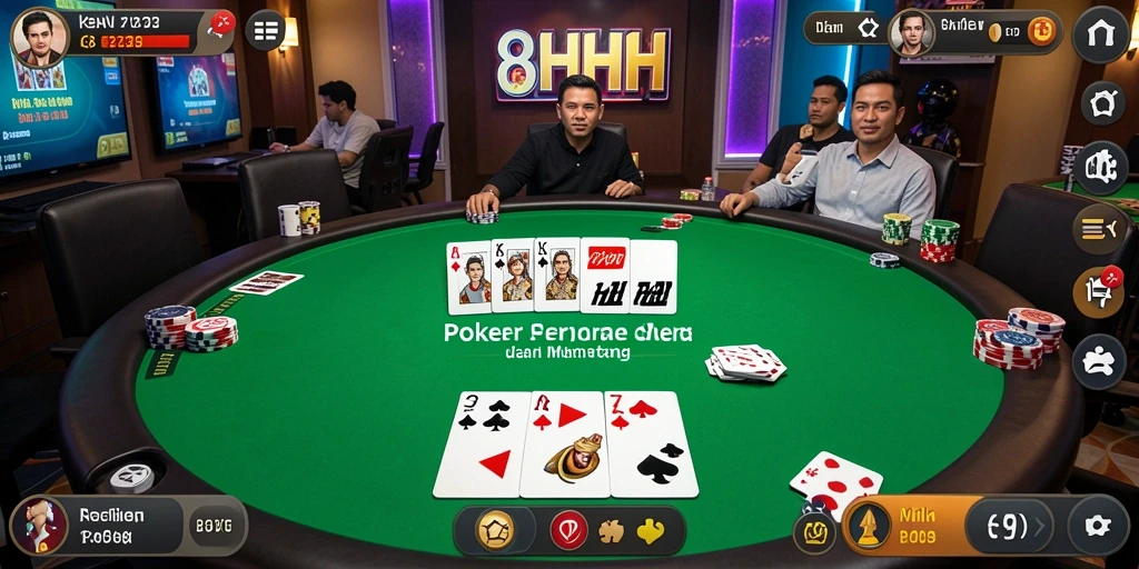 Screenshot gameplay Poker yang menampilkan aksi seru di 8HHH.