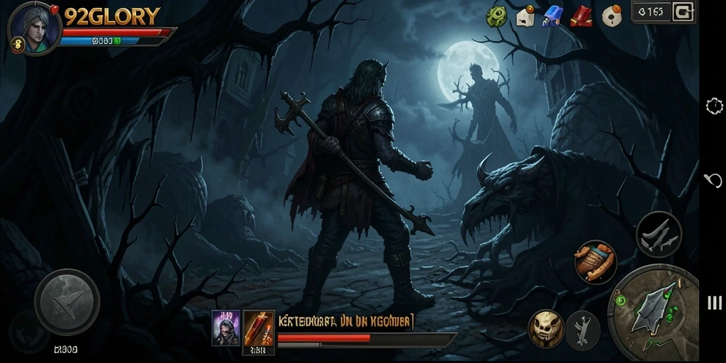 Screenshot gameplay 92GLORY dengan suasana gelap yang mencekam.