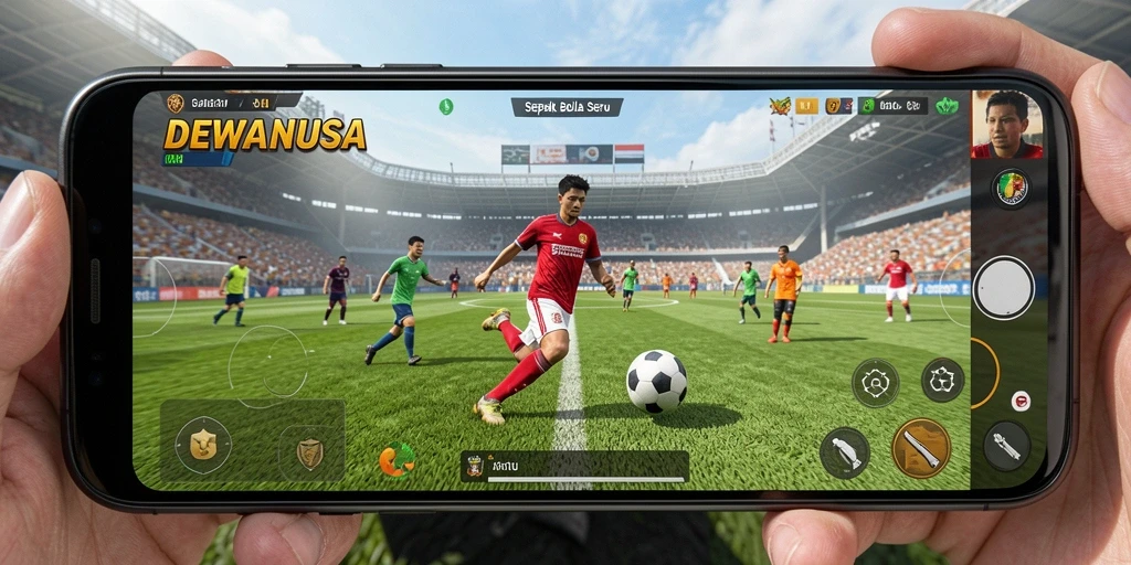 Gameplay seru DEWANUSA dengan aksi sepak bola memukau.