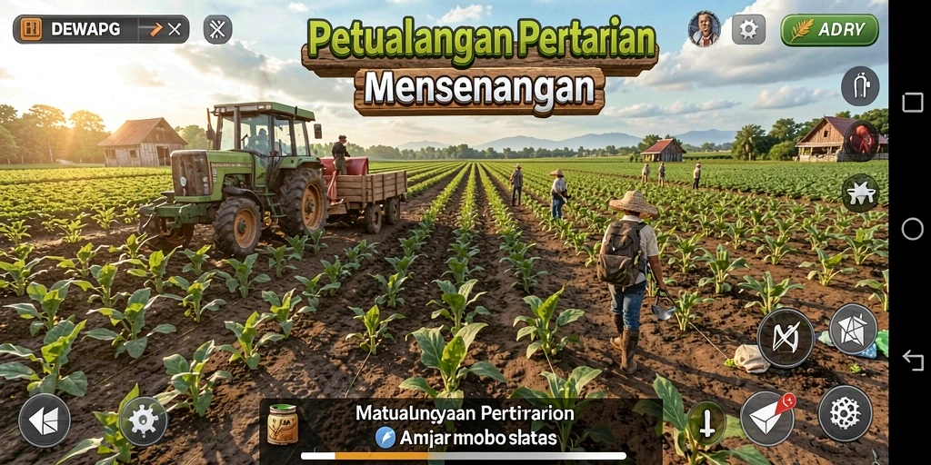 Tampilan permainan DEWAPG yang menarik dengan suasana pertanian.