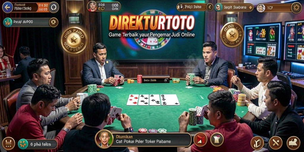Screenshot gameplay DIREKTURTOTO menampilkan suasana meja poker yang intens.