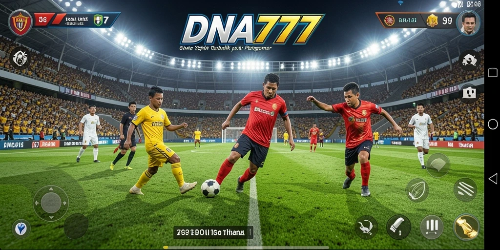 Tangkapan layar gameplay <strong>DNA777</strong> menunjukkan aksi menegangkan di lapangan sepak bola.