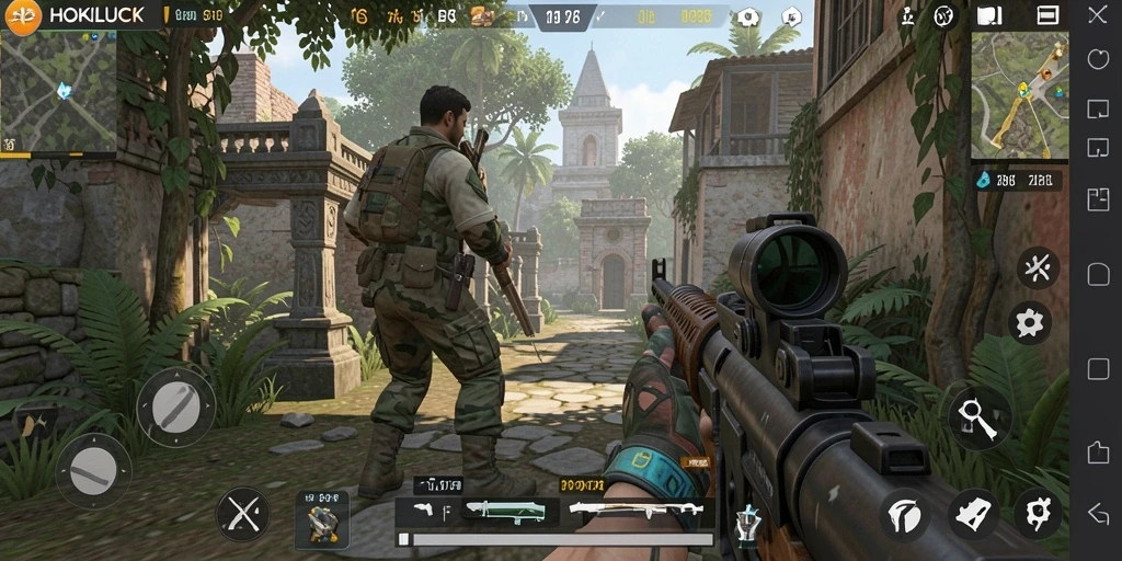 Gameplay HOKILUCK dengan aksi menembak yang intens dan mendebarkan.