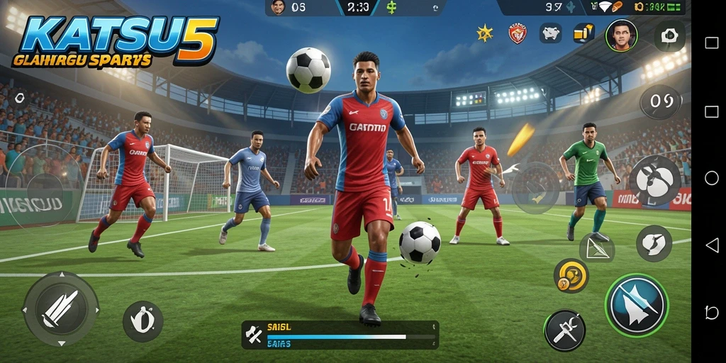 Screenshot gameplay KATSU5 yang menampilkan aksi seru pertandingan olahraga.