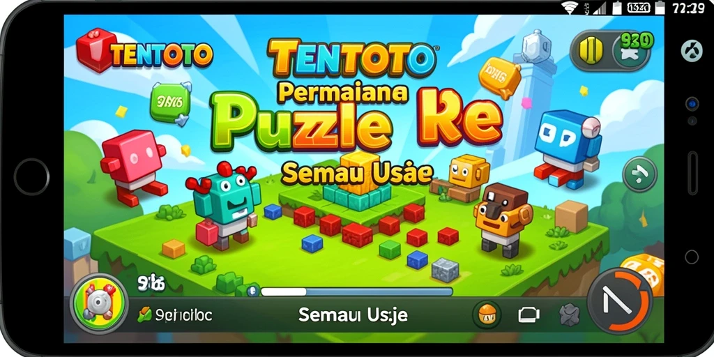 Tampilan gameplay TENTOTO yang unik dengan desain puzzle berwarna-warni.